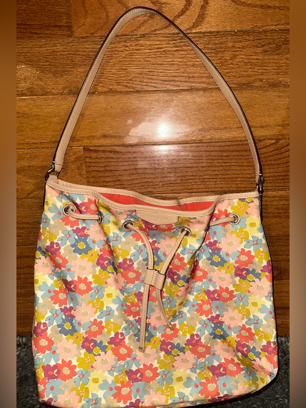 Vintage Coach Peyton Floral Print Coated Canvas & Leather Large Multicolor Bag